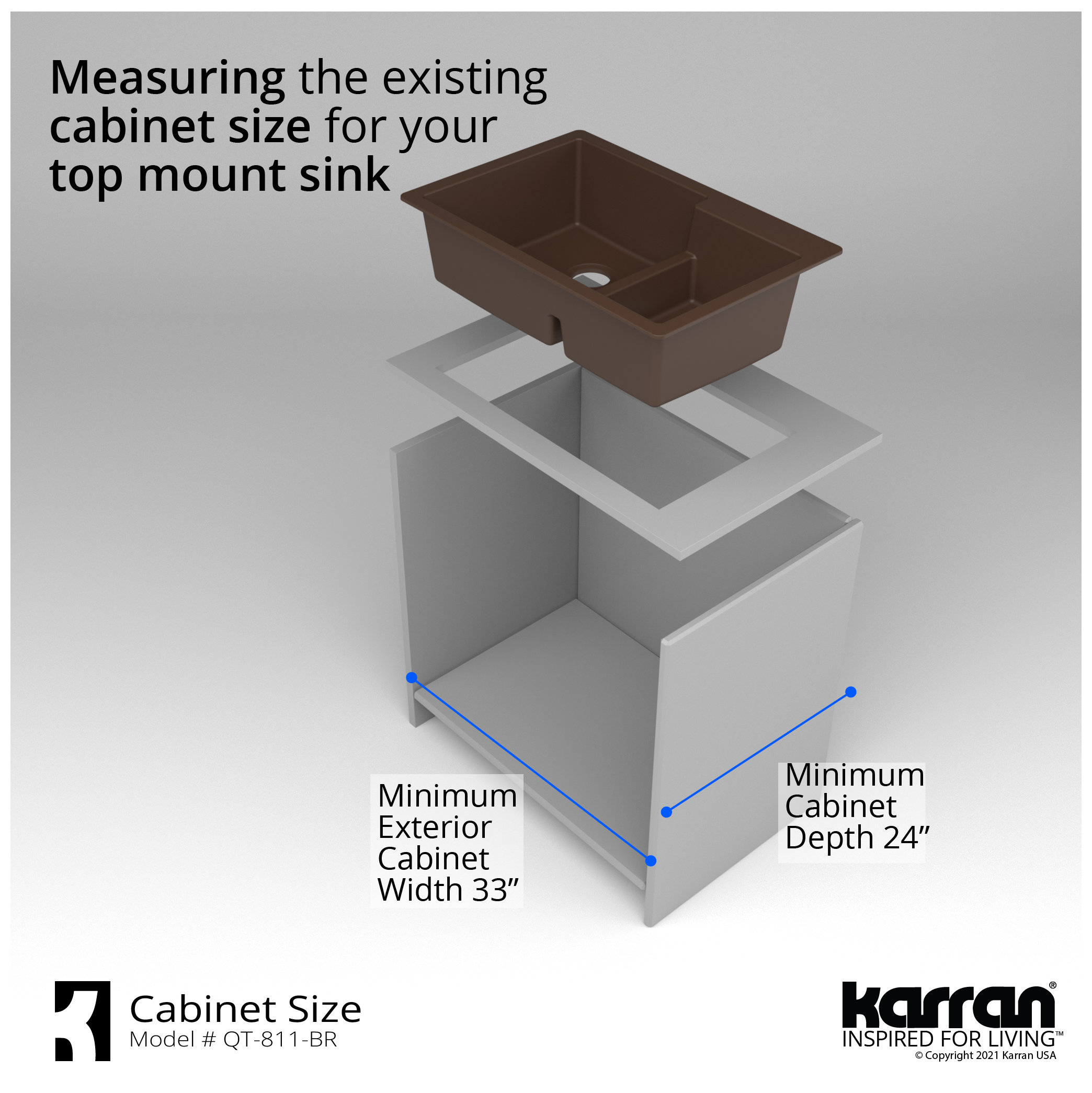Karran 33" Top Mount Large/Small Bowl Quartz Kitchen Sink, Brown