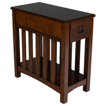 24" Dark Cherry Brown Rectangular End Table With Drawer And Shelf