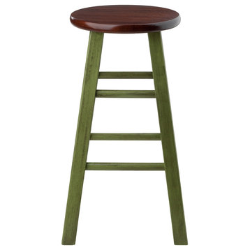 Ivy 24" Counter Stool, Rustic Green With Walnut Seat