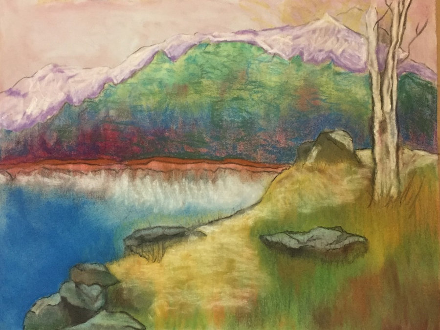 #1 (SOLD)-Series of 4 Pastel Lanscapes Matted in Vintage Frames
