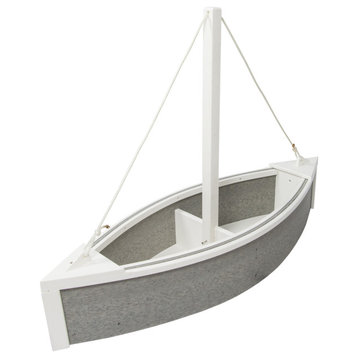 Poly Sailboat Planter, Driftwood & White