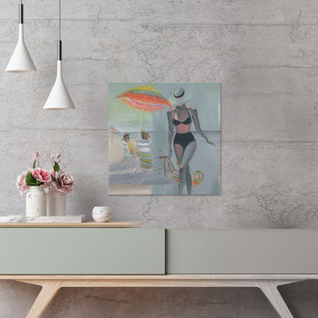 "Black Bikini Stroll" Painting Print on Wrapped Canvas