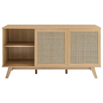 Modway Soma 59" Natural Rattan and MDF Wood Sideboard in Oak