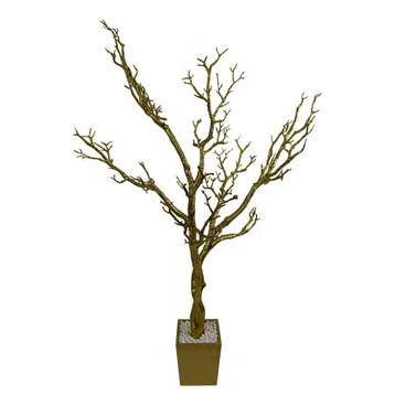 Floor Manzanita Tree Planter, 48"x26"x12", White, Gold