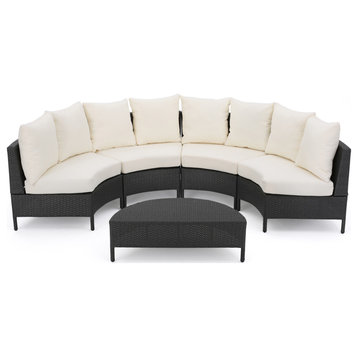GDF Studio 5-Piece Hatteras Outdoor 4 Seater Curved Wicker Sectional Sofa Set