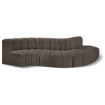 Meridian Furniture - Arc Boucle Fabric Upholstered 5-Pc. S-Shaped Modular Sectional, Brown - Give your living room or den the perfect blend of style and versatility with this Arc boucle fabric curved modular Sectional. Part of the Arc modular furniture collection, this Sectional comes upholstered in rich brown boucle fabric and features deep channel tufting that adds a touch of luxury while enhancing comfort and support. A seamless combination of form and function, this chair can be used with other Arc pieces to create a myriad of configurations in your well-curated room.