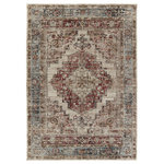 Jaipur Living - Vibe by Jaipur Living Emory Medallion Red/ Blue Area Rug 4'X5'2" - Inspired by fine, handcrafted designs of Chobi rugs from Afghanistan, the Leila collection makes traditional beauty accessible. The Emory area rug features a distressed, medallion design in rich tones of red, blue, gray, and brown. This polyester accent is durable and easy-to-clean, offering the perfect grounding accent to homes with pets or kids. This indoor rug works perfectly in high traffic areas such as living rooms, halls, entryways, and dining areas.