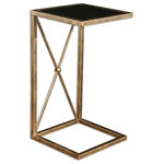 Uttermost - Uttermost Zafina Gold Side Table - Antiqued Gold Metal With Black Colored Glass.