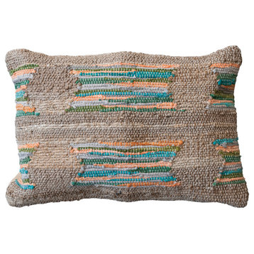 Hand-Woven Jute and Cotton Chindi Lumbar Pillow, Multicolor