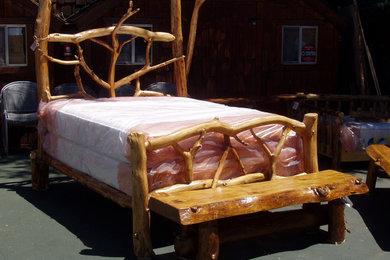 Rustic queen bed with bench