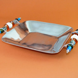 Aluminum Southwest Beaded Square 13" Tray - Serving Trays