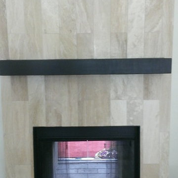 Fireplace - 6" x 24" Travertine Plank Tile