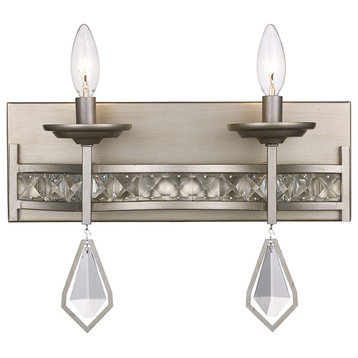 Antique Silver And Crystal 2 Light Vanity Bath Wall