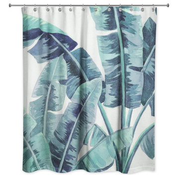 Painted Tropical Leaves 1 71x74 Shower Curtain