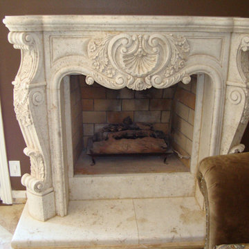 White limestone fireplace mantel