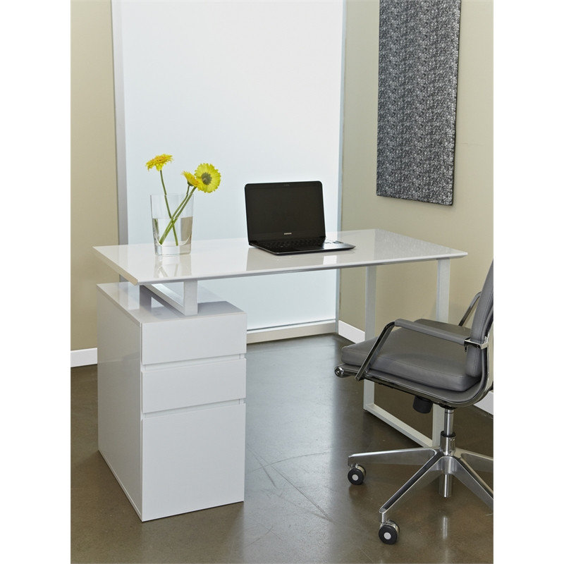 Unique Furniture 48" Reversible Home Office Desk with Filing Cabinet in White