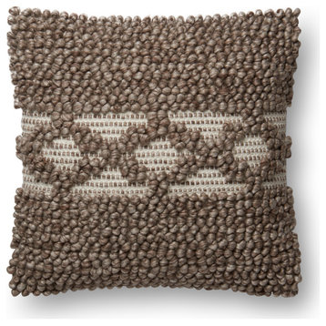 Wool Embroidered Knot Ellen DeGeneres Crafted by Loloi Taupe Pillow , Polyester/
