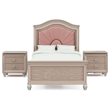 FOA Devado 3-Piece Rose Gold Solid Wood Bedroom Set - Full + 2 Nightstands