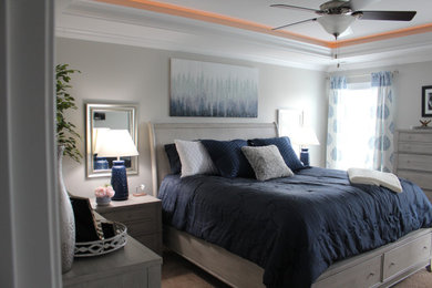 Inspiration for a large contemporary carpeted, brown floor and vaulted ceiling bedroom remodel in Other
