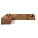 Meridian Furniture - Cube Upholstered Modular Sectional, Brown, 6-Piece: 3 Armless Chair, 3 Corner Chair, Vegan Leather - Elevate your space with the luxurious Cube Vegan Leather Modular Sectional. This modular sectional exudes modern elegance, charm, and comfort making it a perfect addition to any contemporary living space. Its clean lines and cube shape are reminiscent of minimalist design, while the plush brown vegan leather upholstery adds a touch of luxury and sophistication. The chair's versatile construction and geometric aesthetic seamlessly integrate into various design styles, from sleek living rooms to chic home offices, embodying the essence of modern design and creating a sense of order and tranquility in your space.