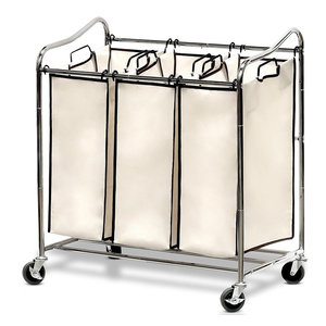 Commercial-Grade Steel Frame 3-Bag Laundry Hamper Cart - Contemporary ...