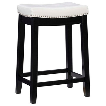 Linon Claridge Backless Counter Stool White Faux Leather Wood Frame in Black