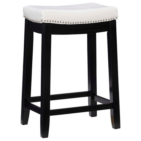 Linon Claridge Backless Counter Stool White Faux Leather Wood Frame in Black