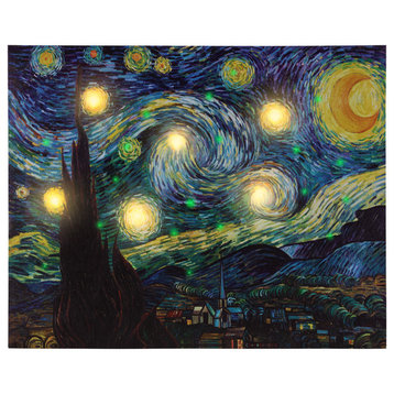 LED Lighted Wall Art Canvas, Van Gogh Starry Night, 16x20 by Lavish Home