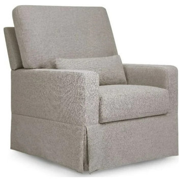 Swiveling Glider Chair, Soft Upholstered Seat With Lumbar Pillow and Skirt, Gray
