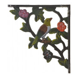 Import Wholesales - Decorative Cast Iron Wall Shelf Bracket, Bird On Branch, Color, 7.625" Deep - Brackets