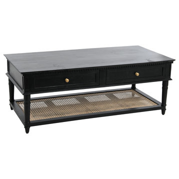 Maxwelton Solid Wood Coffee Table with 2 Drawers and Woven Cane Storage Shelf