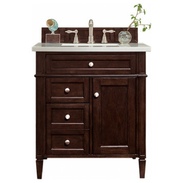 30" Single Sink Bathroom Vanity, Mahogany, Pearl Quartz, Rectangular Sink
