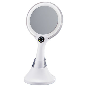 Table and Handheld Magnifying Mirror With LED Lights., White