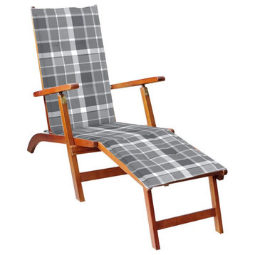 vidaXL Outdoor Chair Deck Chair with Footrest and Cushion Solid Wood Acacia
