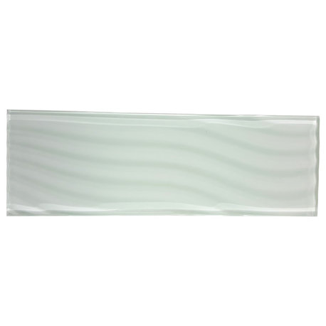 Pacific 4 in x 12 in Textured Glass Subway Tile in Blanche