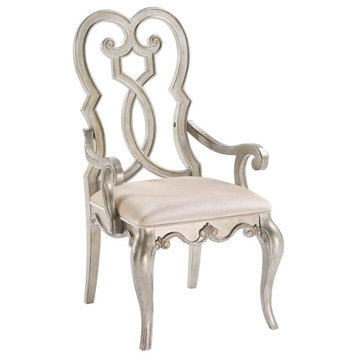Classic Dining Chair, Padded Seat With Cut Out Back & Scrolled Detail, Champagne