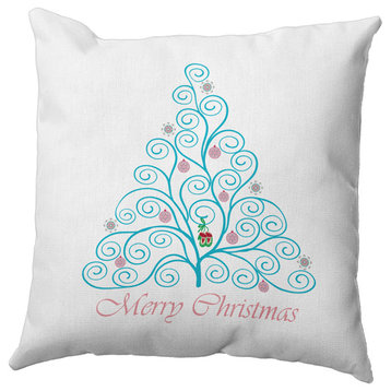 Decorated Filigree Tree Accent Pillow, Turquoise, 20"x20"