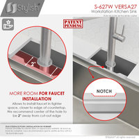STYLISH 27'' Workstation Single Bowl Undermount 16G Stainless Steel Kitchen Sink