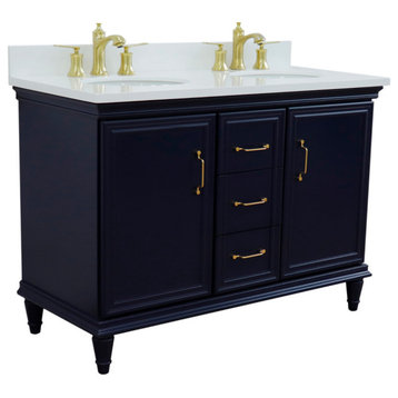 49" Double Vanity, Blue Finish With White Quartz And Oval Sink