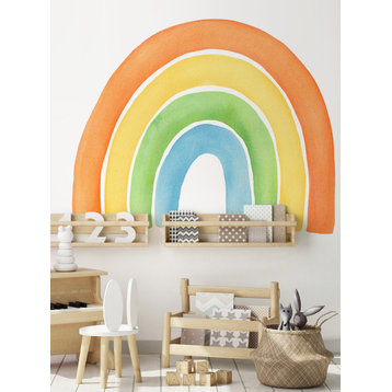 Watercolor Rainbow Vinyl Wall Sticker - Peel and Stick, Orange, Medium 48"w X 39"h