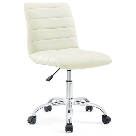 Ripple Armless Mid Back Faux Leather Office Chair, White