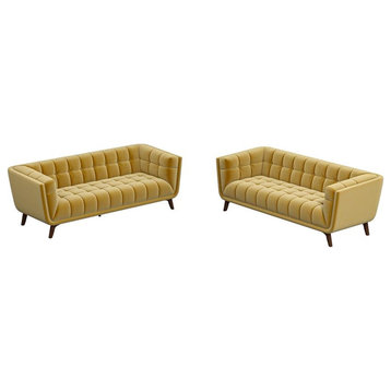 Kartmes Mid-Century Modern Living Room Velvet Sofa Set in Gold