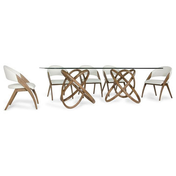 Modrest Mason 94" Rectangular Modern Solid Wood & Glass Dining Table in Walnut
