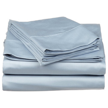 530 Thread Count Solid Flat Fitted Bed Sheet Set, Light Blue, Cal King