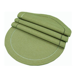 Xia Home Fashions - Melrose Easy Care Cutwork Hemstitch 16" Round Placemat, Green, Set of 4 - Placemats