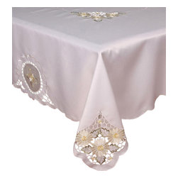 Xia Home Fashions - Elegant Daisy Embroidered Cutwork Tablecloth, 70x144 - Tablecloths