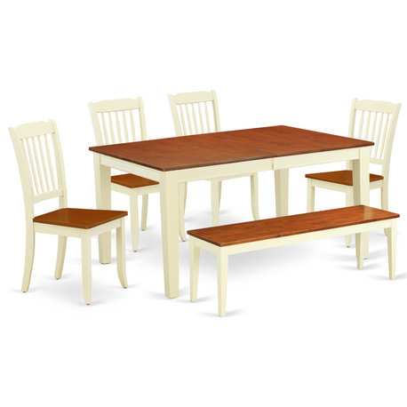 6-Piece 54/66" Table With 12" Leaf and 4 Vertical Slatted Chairs Bench