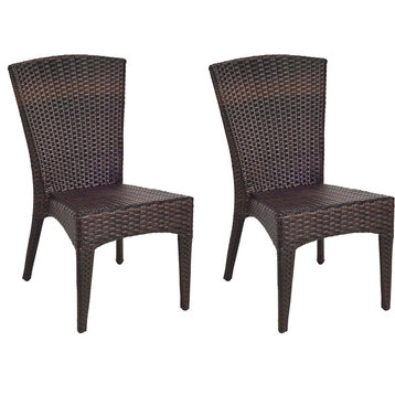 Set of 2 Outdoor Dining Chair, Stackable Design With Armless Wicker Seat, Brown