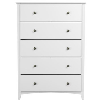 Camaflexi Shaker Style Solid Wood 5-Drawer Bedroom Chest in White