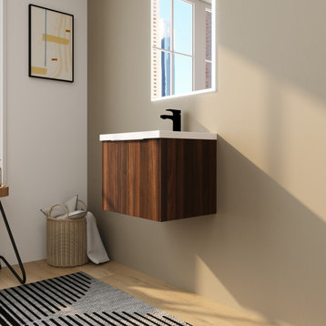 BNK Bathroom Vanity with Resin Sink, Modern Design with Soft Close Doors, California  Walnut